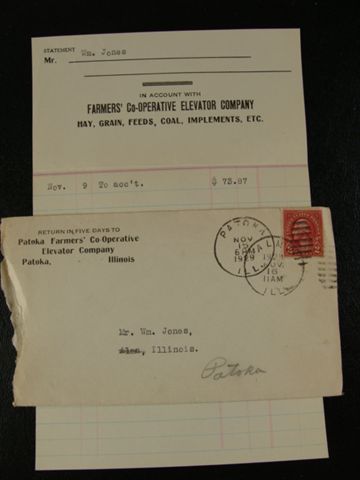 1929 Invoice Patoka Illinois Farmers Coop Elevator Co.  