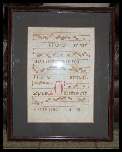 FRAMED 16th CENT PORTUGUESE ANTIPHONER LEAF / MUSIC  