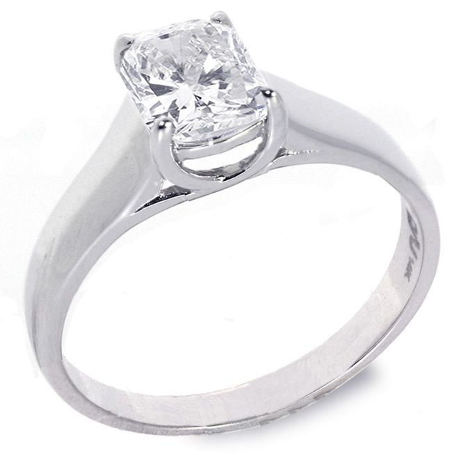 CT E/VS2 CUSHION DIAMOND SOLITAIRE RING 14K W GOLD  