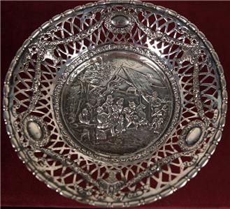 GERMAN SILVER FOOTED FRUIT SERVING CENTERPIECE PLATTER  