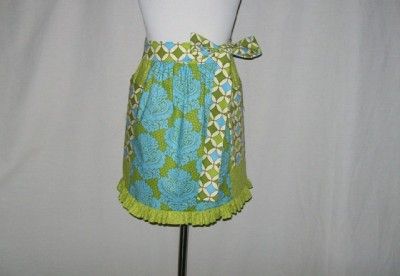 Vintage Inspired Blue and Green Damask Half Apron  