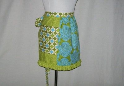 Vintage Inspired Blue and Green Damask Half Apron  