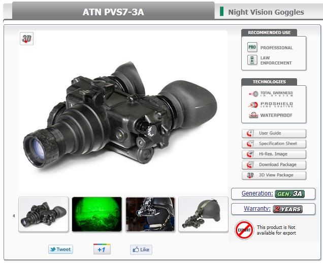 ATN PVS7 3A Night Vision Goggles Gen 3+ 658175256779  