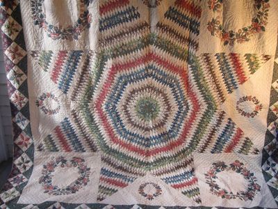 Antique*Star of Bethlehem*Broderie Perse Chintz Quilt  