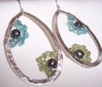   New Sterling Silver Hematite Peridot Apatite Teardrop Earrings W2216