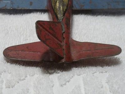 Old WWII AT 6? Single Prop Pressed Steel Airplane w/Wood Wheels Marx 