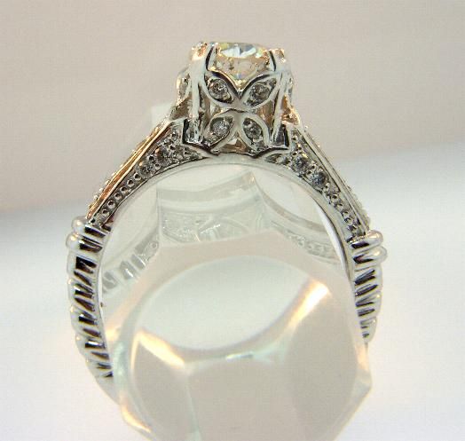 Old European Diamond Ring Antique Art Deco Style 14k White Gold 1 