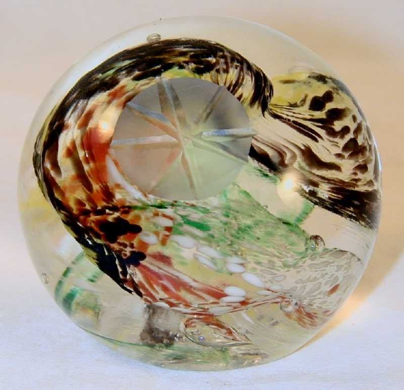 Art Glass Paperweight Colorful Jelly Swirl Cut Flowers  