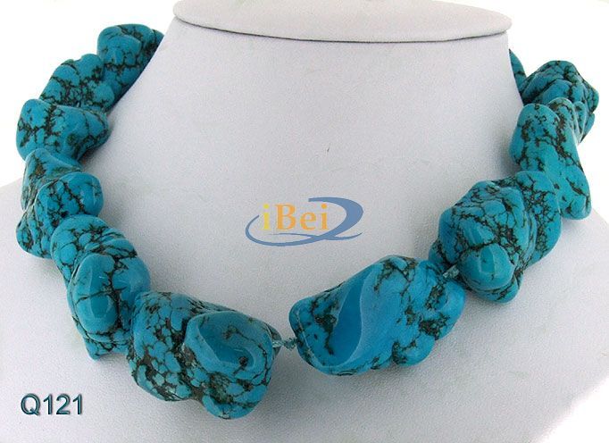 Big Blue Turquoise Freedom Nugget Beads Necklace 17inch  