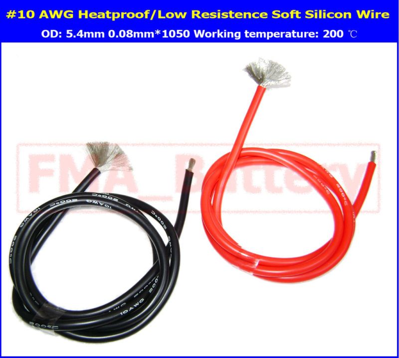 2M Red+Black #10 AWG Heatproof Soft Silicon Wire Cable  