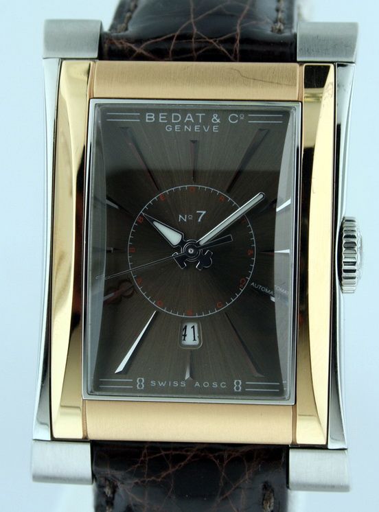 Bedat & Co No. 7 Stainless Steel with 18k Rose Gold Bezel and Brown 