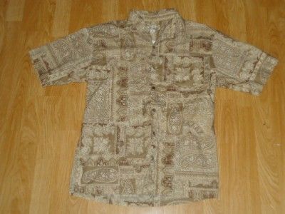 mens TORI RICHARD top BUTTON DOWN short sleeve COLLAR paisley BROWN 