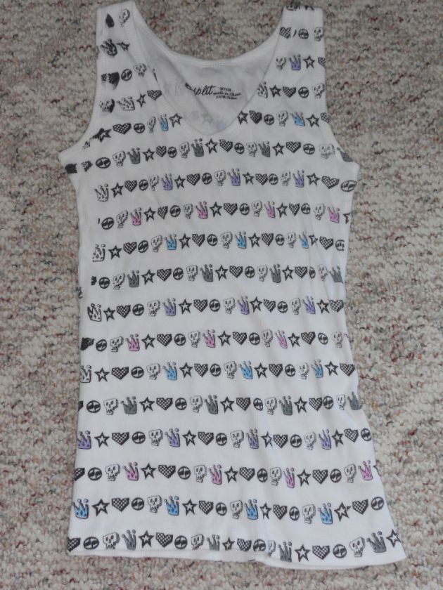 EUC Split Women Juniors S White Skull Tank Top Shirt  