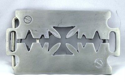 Razor Blade Belt Buckle Iron Cross Metal Thrash Heavy  