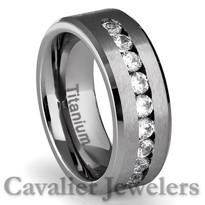 MENS TITANIUM RING WEDDING BAND SIMULATED DIAMOND JEWELRY 2500 8MM 