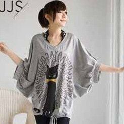 Fashion Loose Batwing Cat Pattern Top T shirt Hot G346  