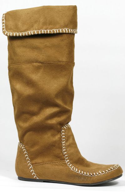 Tan Brown Flat Round Toe Cuff Mid Calf Boot 8 us Bamboo Diamond 01 