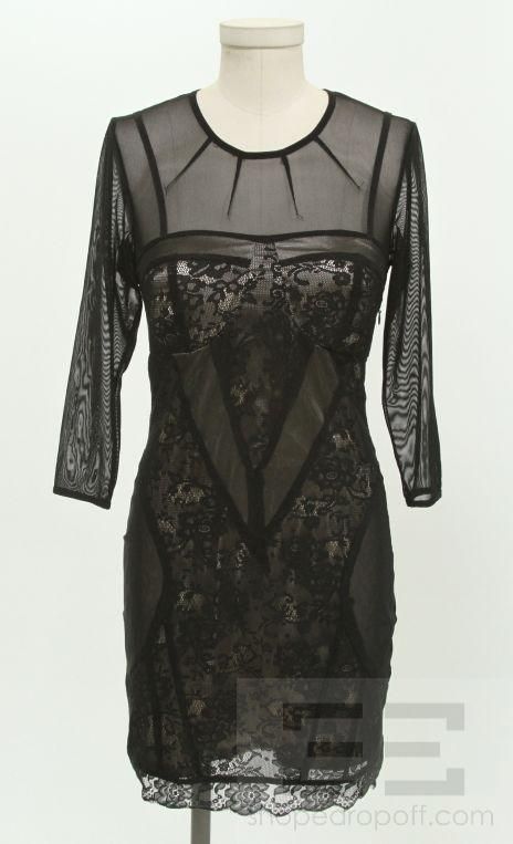 Bonjour Twelve by Twelve Black Lace & Mesh 3/4 Sleeve Dress Size S/P 