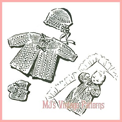 Vintage Crochet Pattern ~ Baby Booties, Bonnet, Jacket  