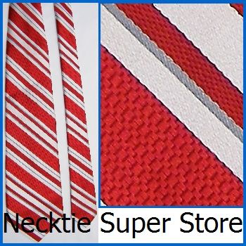 XL EXTRA LONG 62 DANIEL CREMIEUX STRIPE RED WHITE THICK SILK NECK TIE 