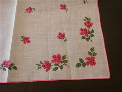 VINTAGE HANDKERCHIEF EMB PRINTED PINK ROSES MWT SWITZ  