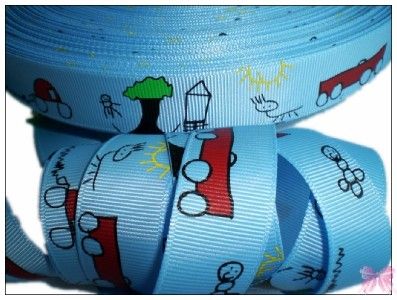 BOY doodle car tree sun grosgrain ribbon 5Yd U PICK  