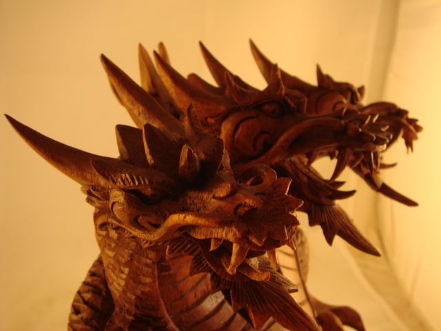 10 Suar Wood Hand Carved Dragon Sculpture ~ Trinity Guardians