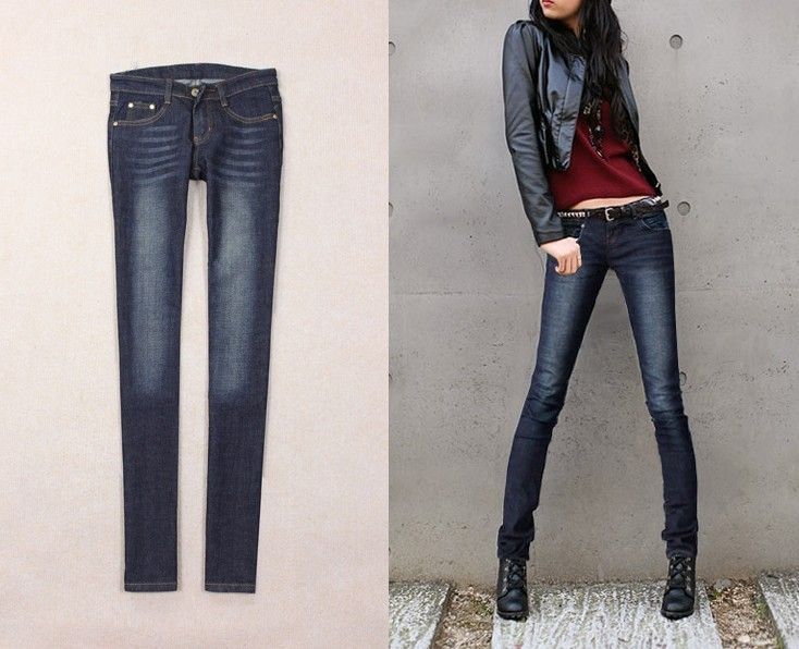   Low Rise Dark Blue Faded Jeans Stretchable Pencil Jeans 920#  