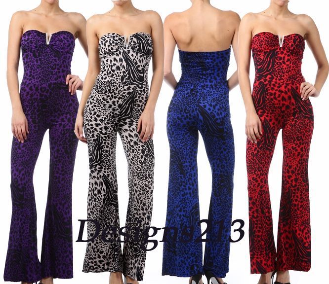 New Sexy Strapless Trendy Animal Print Leopard Jumpsuit 4 Colors S/M/L 