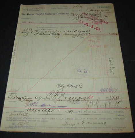 1889 U.P. RAILWAY Document   U.S. MAIL Sioux City Iowa  