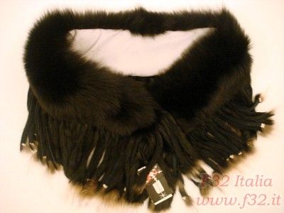 F32 ITALY HUGE FOX Fur Shawl Stole Fringes Pelliccia Scialle Black 