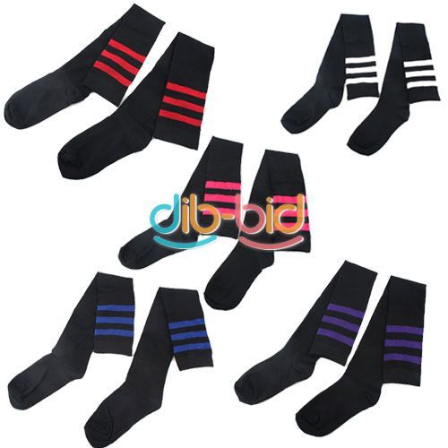 Cute Lovely Ladies Girl Black Cotton Stripe Over knee High Socks 