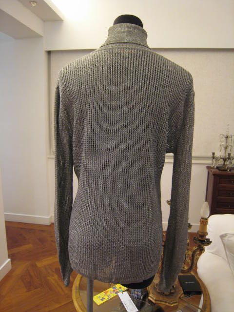 BYBLOS SILVER METALLIC MESH TURTLE NECK SWEATER Sz 42  