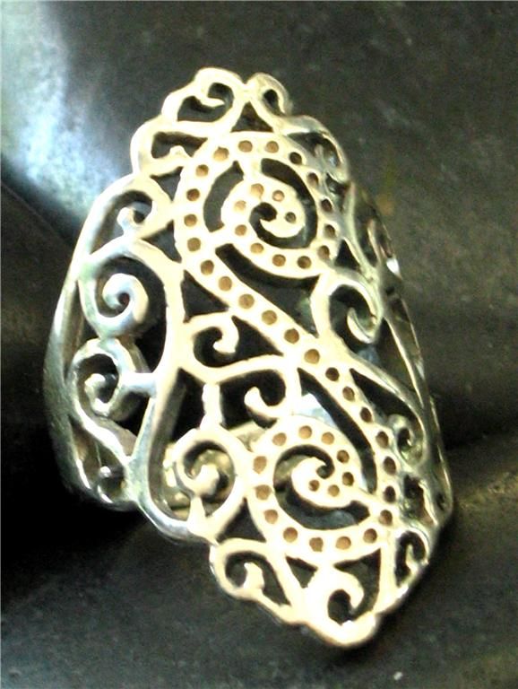 JJBZ ORNATE STERLING SILVER 925 LONG SCROLL RING~SZ 6.5  