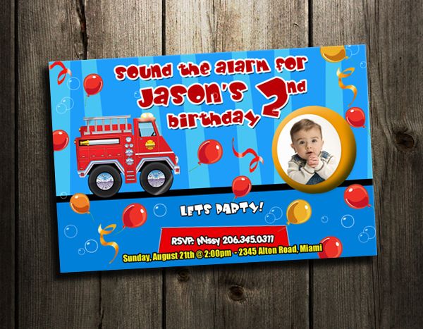 FIRE TRUCK BIRTHDAY PARTY INVITATION CUSTOM FIRETRUCK 1ST BABY SHOWER 