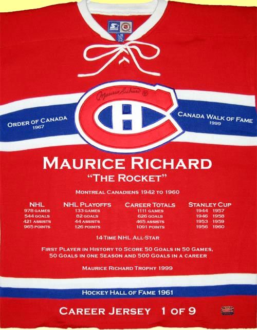 Autographed Maurice Richard Wool Career Jersey #1 of 9  