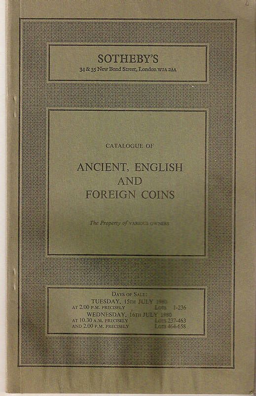SOTHEBYS 7/15/1980 ANCIENT AND FOREIGN COINS GOLD,SILV  