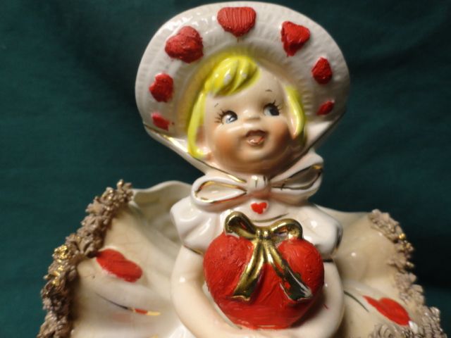 50s Vintage Lefton Valentine Bloomer Girl Planter Vase Spaghetti 