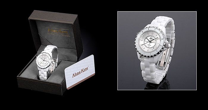 AK Homme Ladies White China Ceramic Band Scratchproof Quartz Wrist 