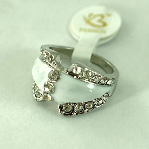 r8468 Size 8 Huge Woman 18K White Gold Plated Zircon Inlay Enamel Tone 