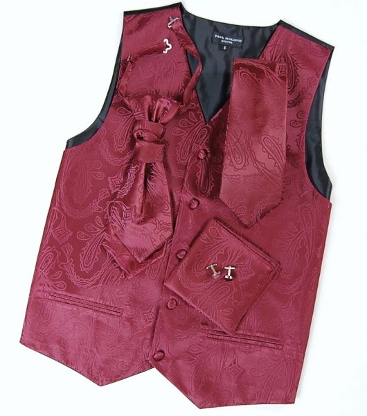 Elegant Burgundy Paisley Paul Malone Tuxedo Vest Set.