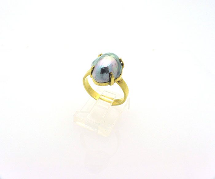 14k Yellow Gold Gray Mabe Pearl Ring 3.8 g size 7.25  