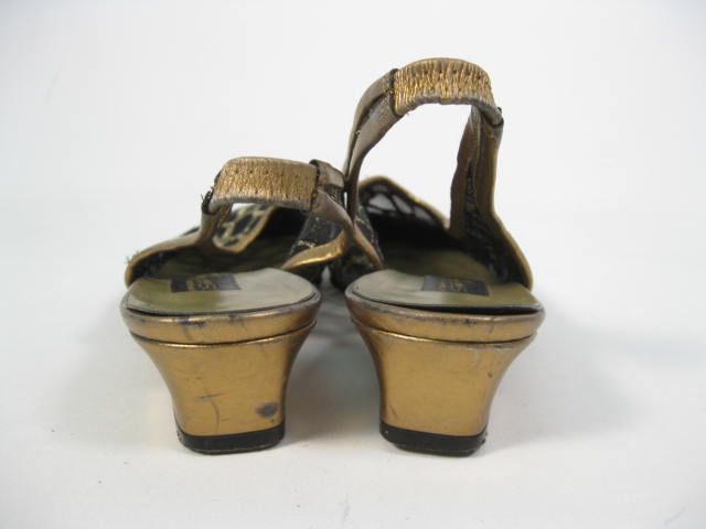 SESTO MEUCCI Gold Black Sheer Fabric Slingbacks Shoes 7  