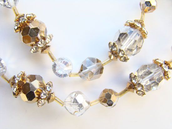 C1960 Coro Vendome Single Strand Champagne Crystal Necklace Book Piece 