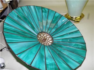 HOLLYWOOD REGENCY 25 PANEL SLAG GLASS CUSTOM SHADE LAMP  