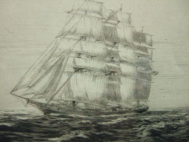 British Artist Terence Lambert OLD SHIP Etching Print  