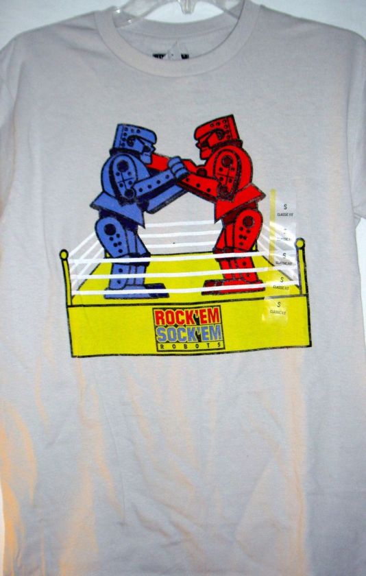 NWT ROCK EM SOCK EM ROBOTS Mens Gray T Shirt Boxing Rocker Bomber 