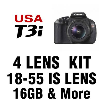 Canon T3i 600D USA Model Camera Bundle w 4 Lenses 18 55 IS II + 75 