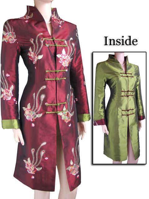 Burgundy Chinese style Women Jacket Coat M L XL XXL 3XL  