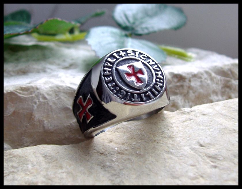   © KNIGHTS TEMPLAR SILVER STEEL RING SURGICAL RED CROSS   Z12  